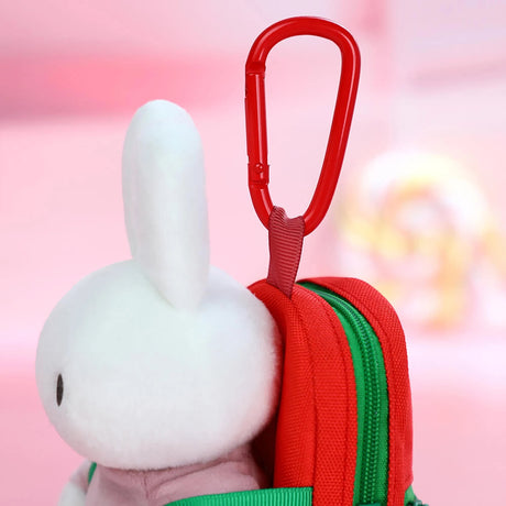 Plush bunny mini backpack keychain with red carabiner clip