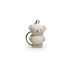 Sand-colored bear keychain with round ears and dangling metal keyring loop