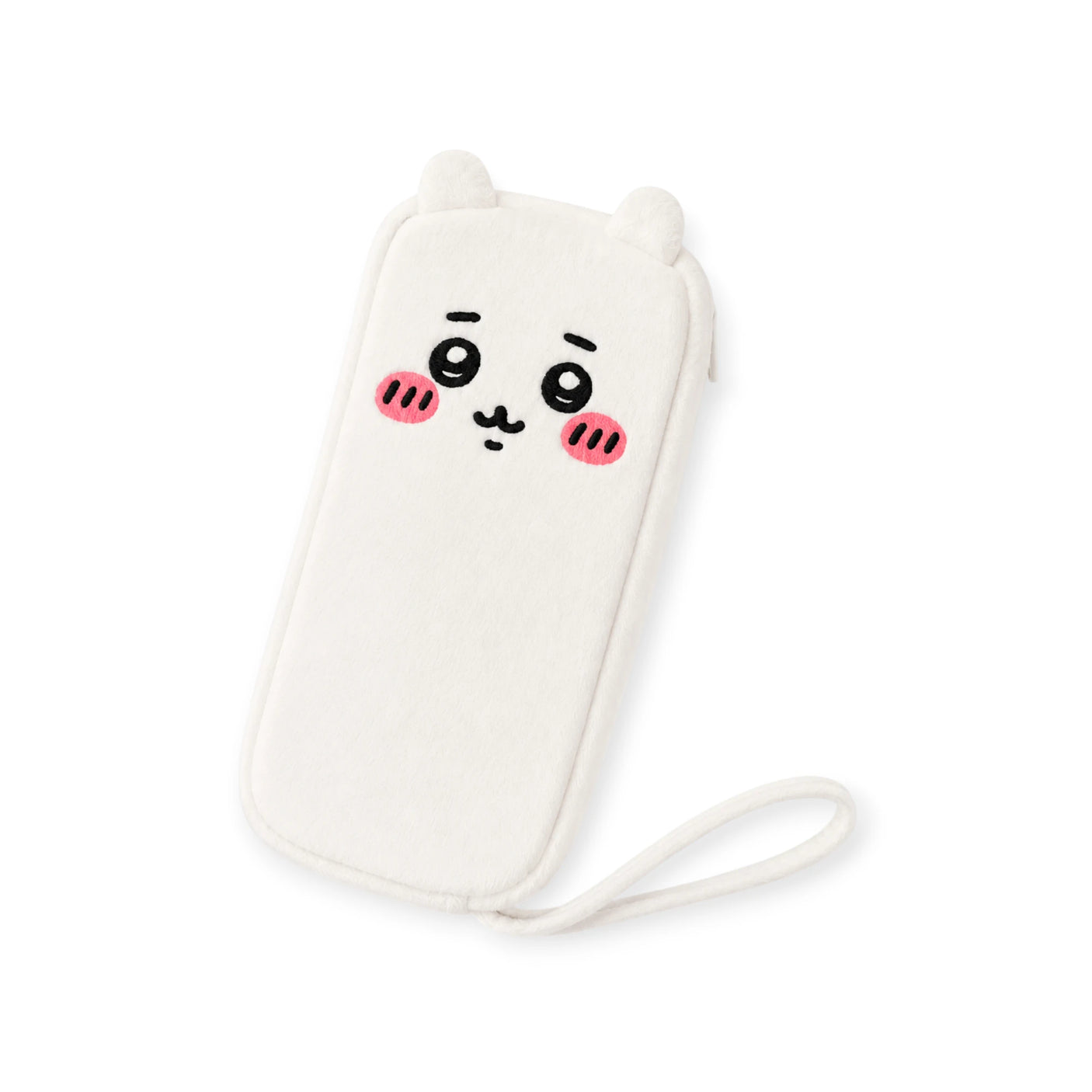 Plush zipper case with cute bear face and dangling strap