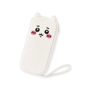 Plush zipper case with cute bear face and dangling strap