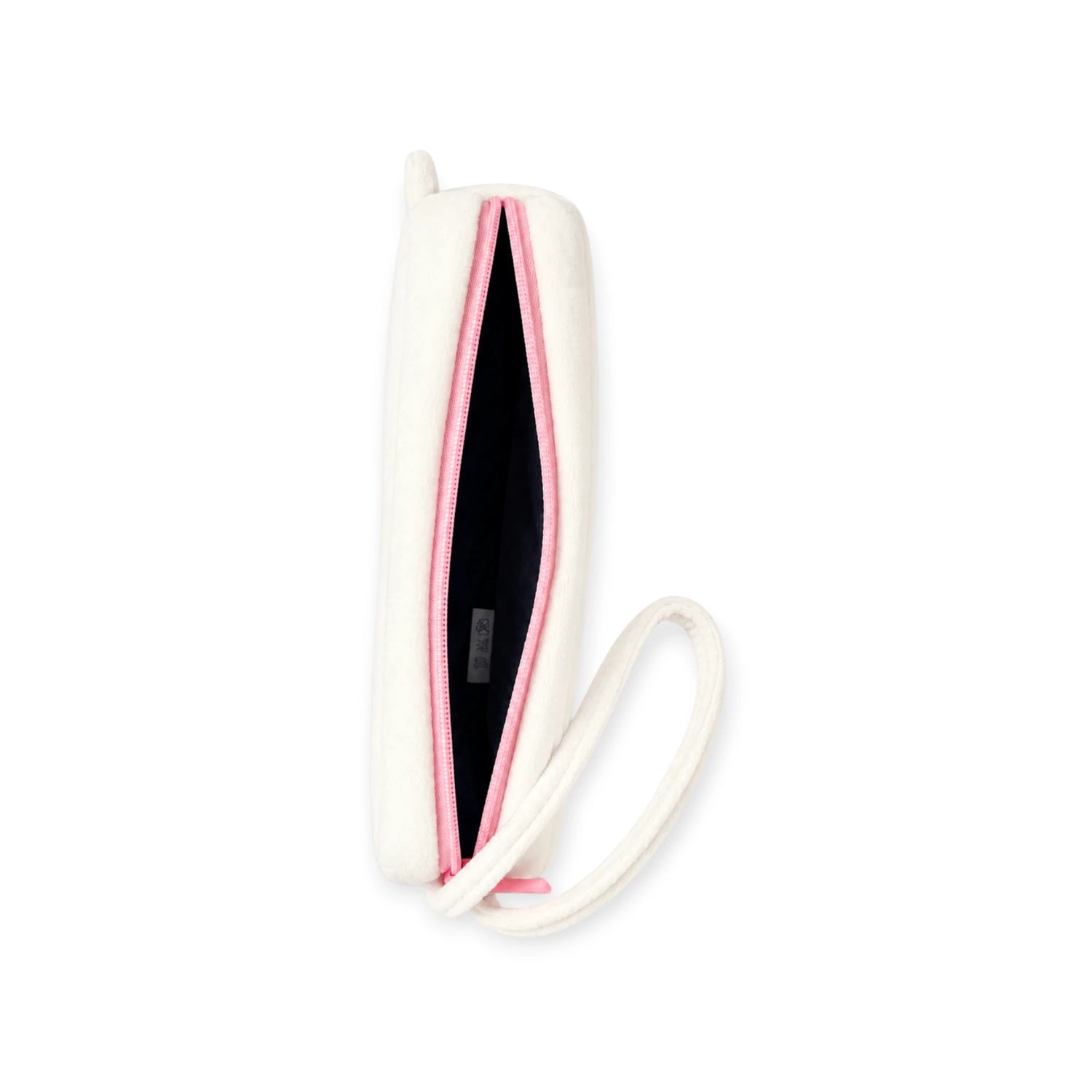 Plush zipper case with strap, pink zipper, black interior