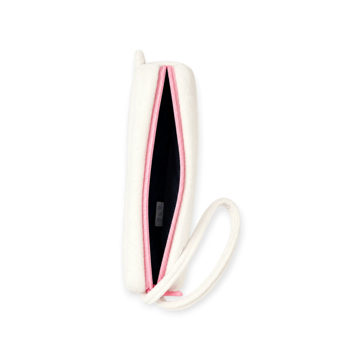Plush zipper case with strap, pink zipper, black interior