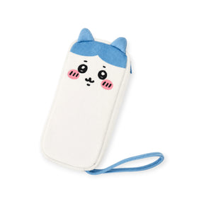 Hachiware zipper case with strap, white pouch with blue cat face and strap