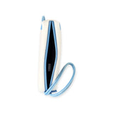 Hachiware zipper case with strap, white pouch with blue zipper and trim