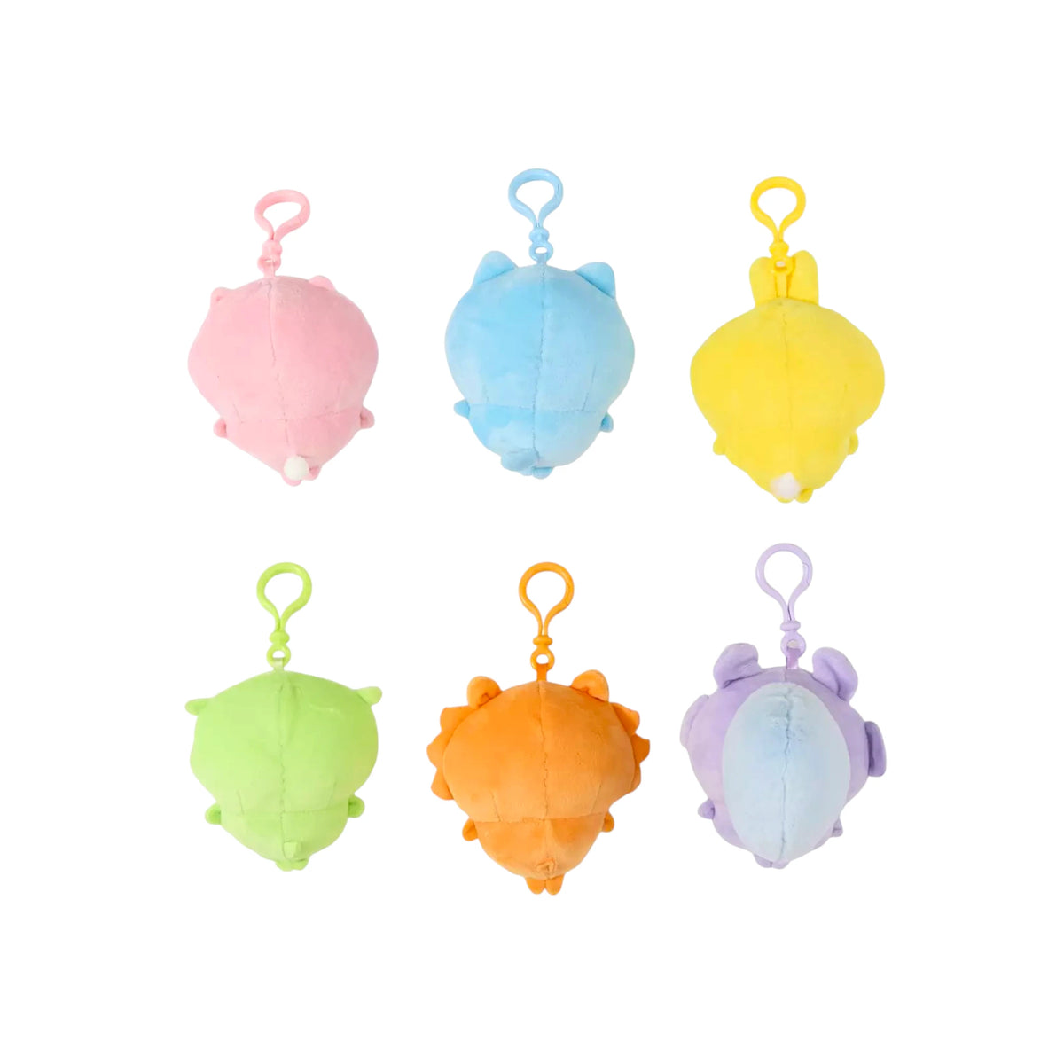Assorted Chiikawa pyjama plush keychains in pink, blue, yellow, green, orange, and purple