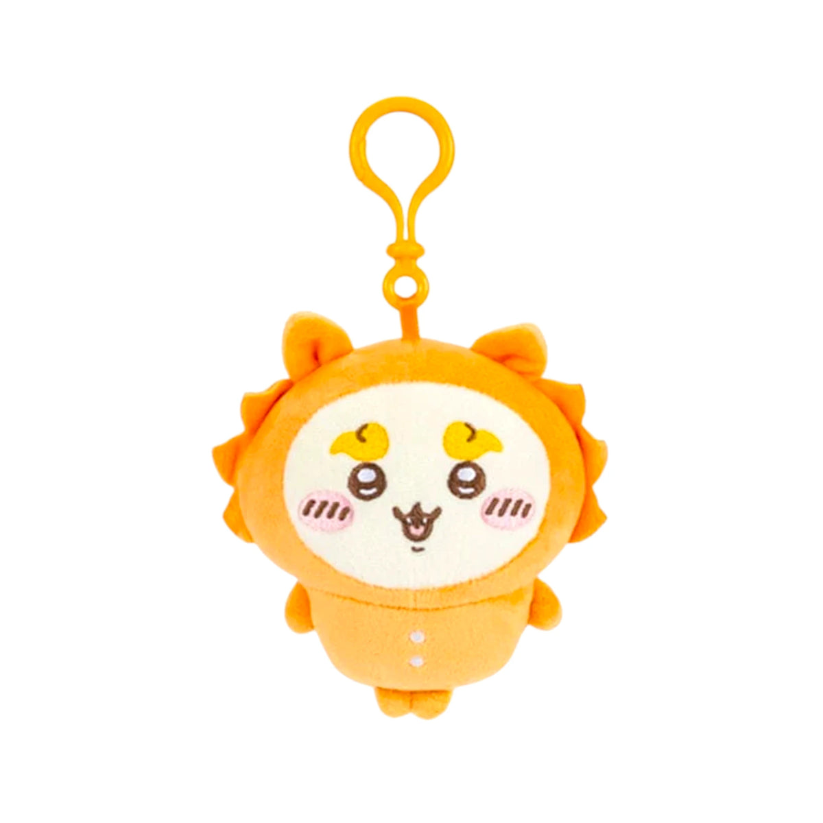 Orange Chiikawa pyjama plush keychain with cute face and top hanging loop