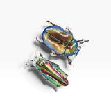 Set of two iridescent beetle-shaped hair clips with metal prongs
