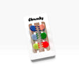 Assorted micro claw hair clips in clear blister pack, red, blue, green, and yellow