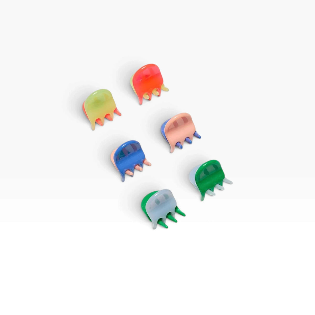 Colorful micro claw hair clips, assorted red, blue, green, and yellow set of 6