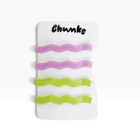Wavy hair slide clips in lilac and lime, 4-piece set on display card