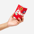 Hair claw clip blind box packaging held in hands, red box with character icons