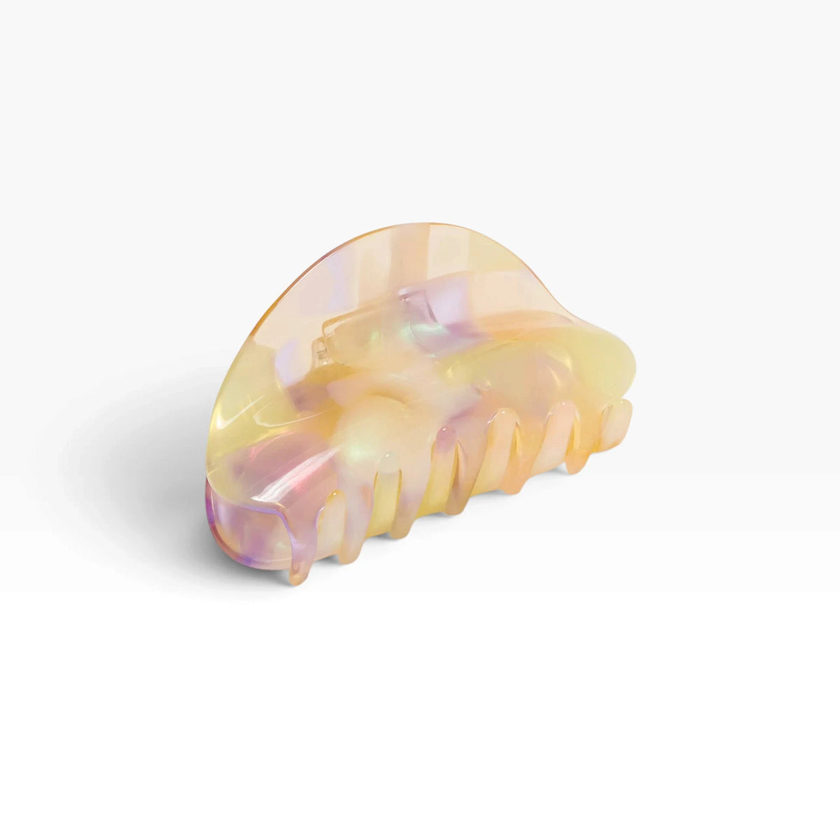 Pastel translucent acrylic claw clip with curved teeth, iridescent finish