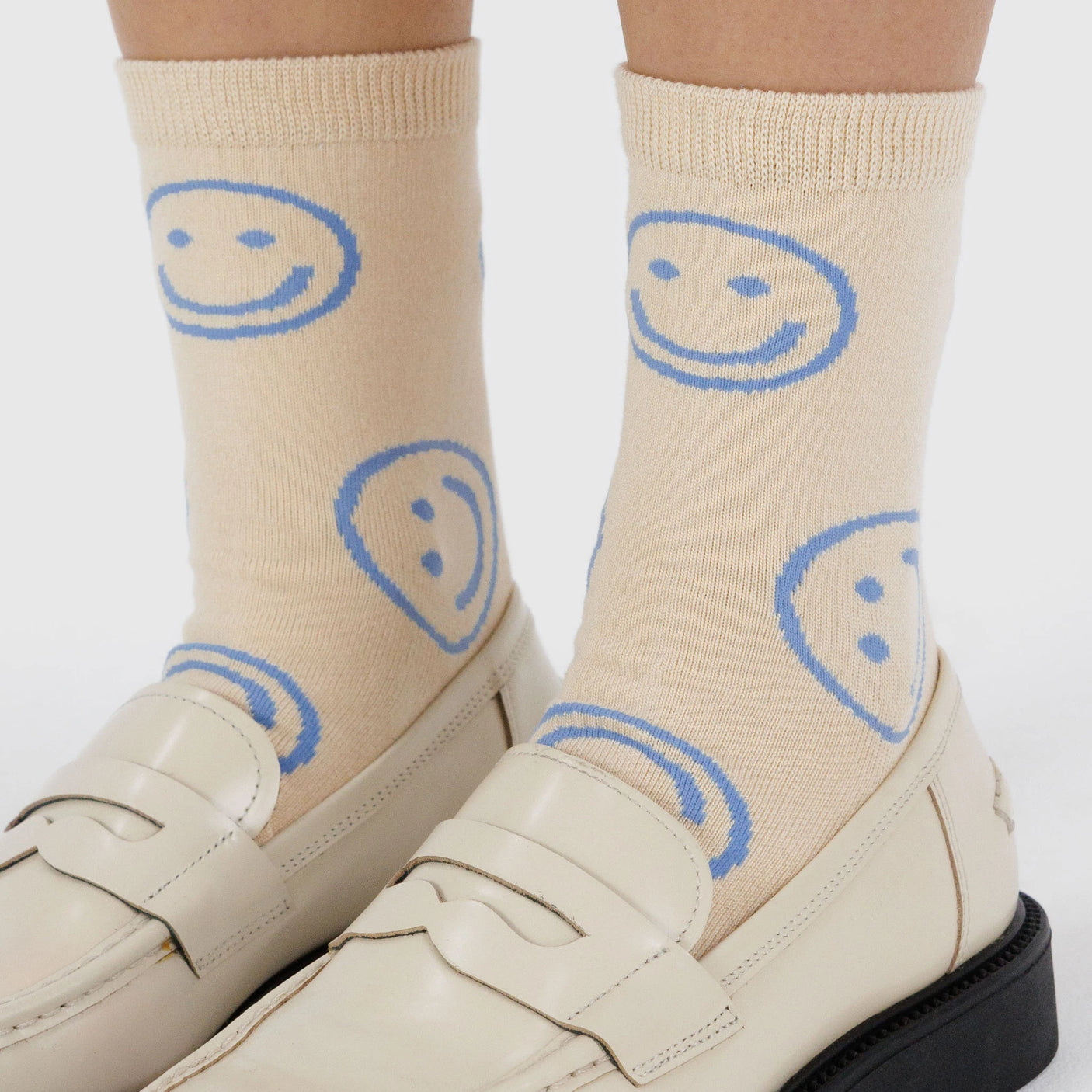 Baggu Crew Socks - Ecru Periwinkle Happy