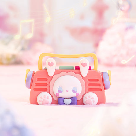 Cute Emma Secret Forest Love Dopamine figure shaped like a pastel pink boombox with heart and paw details on soft background