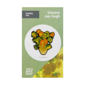 Enamel sunflower art pin on card backing