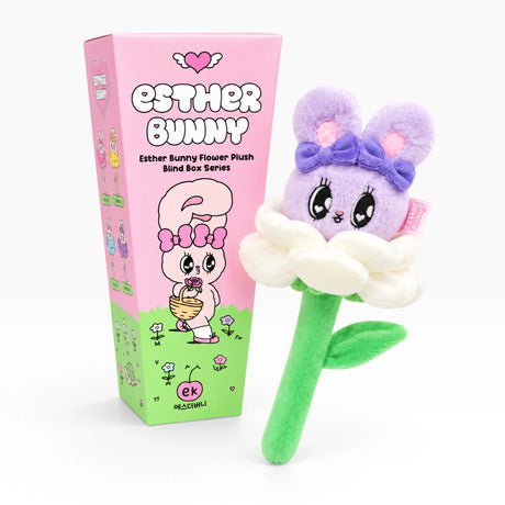 Lavender bunny flower plush blind box toy with long green stem and soft cloud wings