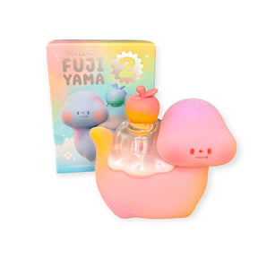 Food Dinosaur Fuji Yama Vol. 2 blind box figure with soft pink mushroom and small orange apple on translucent base