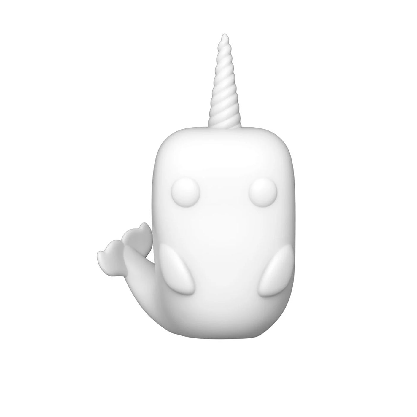 The elegance of an artistic masterpiece is captured in this minimalist DIY Personalised Funko Pop - Narwhal Vinyl Figure by Funko, showcasing a twisted horn, small flippers, and a simple design on a plain background.