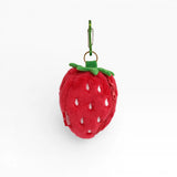 Strawberry AirPods case keychain, red plush strawberry with green leaf and clip hook
