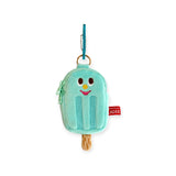 Mint ice-cream earbuds case with smiling face design, teal key clip, zip pouch