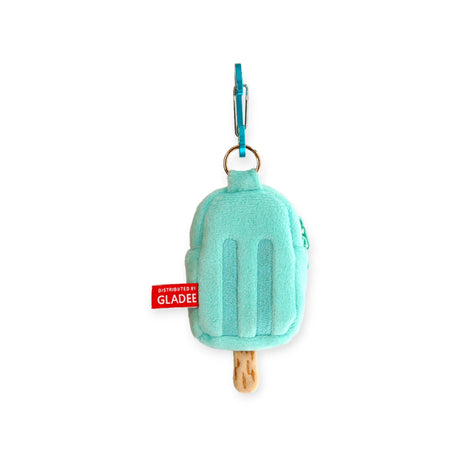 Mint ice-cream earbuds case with brand tag, teal key clip, and zip pouch