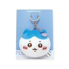 Chiikawa Hachiware plush keychain with attached mirror charm on blue backing card, front view, gallery image 1