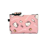 Introducing the Hello Kitty Zipper Pouch Case by Hello Kitty, designed with durable silicone and adorned with whimsical illustrations of Hello Kitty faces, bows, letters, and a teddy bear. This pouch is completed with a bow-shaped zipper pull for added charm.