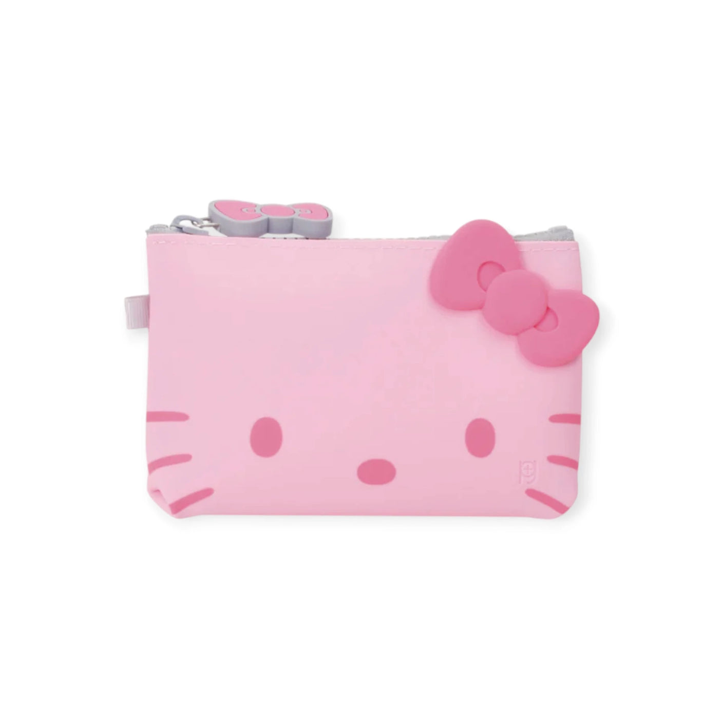 The Hello Kitty Zip Case - Pink by Hello Kitty is a silicone case featuring an adorable 3D design with a bow and facial details, ideal for securely holding your coins.