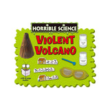 The Horrible Science - Violent Volcano Kit offers an exciting experience with a volcano model, chemicals, spoon, goggles, and an informative leaflet set against a green background. Dive into the explosive world of science and feel the thrill of a volcanic eruption!