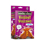 Box of "Horrible Science - Violent Volcano Kit" showcasing a cartoon volcanic eruption set against a lively purple backdrop. Features the text "It's a blast!" next to a playful cartoon character, transforming this science kit into an explosive educational adventure!