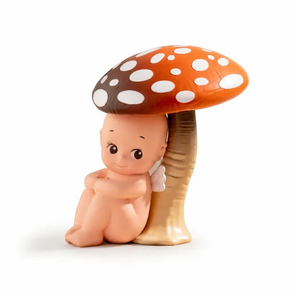 Kewpie Leans on a Mushroom figure from the Kewpie in the Garden Blind Box Lineup