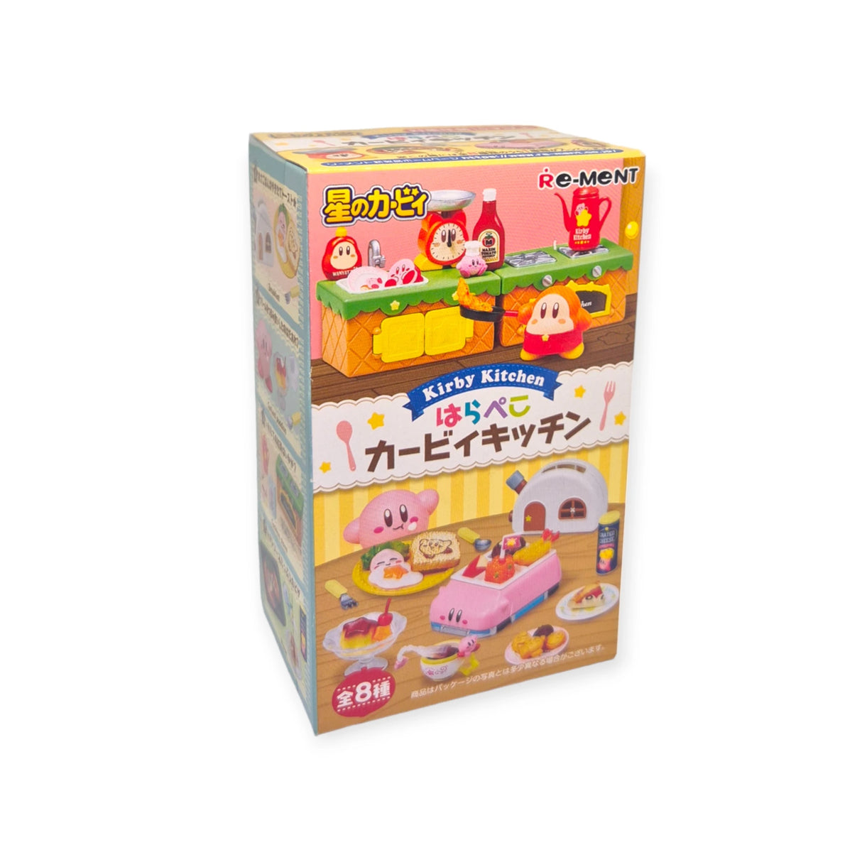 Re-Ment's "Kirby Kitchen Series Blind Box" features Kirby-themed miniatures, complete with tiny food items and kitchenware depicted on the packaging. Enjoy a delightful surprise unboxing experience as you unveil these whimsical figures, bringing the charm of Dream Land Kitchen to life.