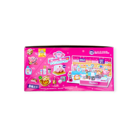 The packaging for the Re-Ment Kirby's Pupupu Market Blind Box features a charming assortment of miniatures in a small-scale supermarket, including an array of mini items and a display area.