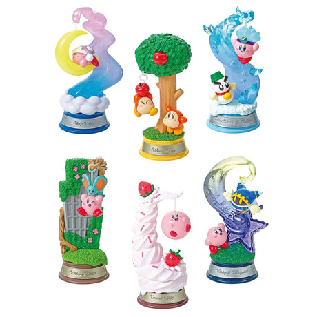 The Kirby Dream Land Blind Box by Kirby features six colorful figures in themed scenes, each with unique accessories and backgrounds—adorable collectibles that capture game characters and settings, perfect for any fan’s display!.