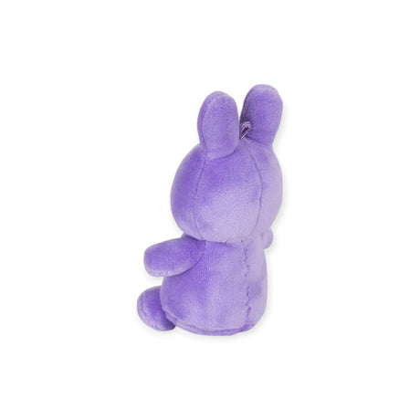 Back view of lilac Mini Miffy Lucky Charm plush seated against white background showing seam details