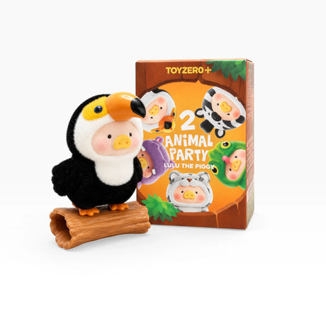 Plush-style penguin toy beside 2 Animal Party blind box packaging