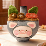LuLu The Piggy - Dim Sum Food Hunter Keychain Blind Box featuring plush piggy in a gray hot pot costume with vegetable and mushroom details by LuLu The Piggy