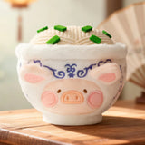 LuLu The Piggy - Dim Sum Food Hunter Keychain Blind Box featuring a plush piggy in a white bowl with blue patterns and green garnish by LuLu The Piggy