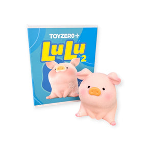 Piggy blind box toy figure, white plush pig with orange snout and black eyes.