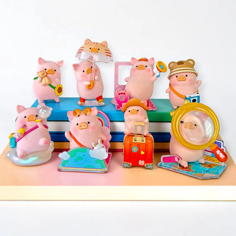LuLu The Piggy - Travel Blind Box featuring nine pig figures with travel accessories like suitcase, map, camera, and umbrella by LuLu The Piggy