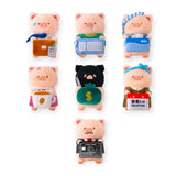 Assorted pig plush keychains in different outfits and screen accessories, set of 7