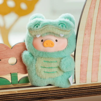 Mint green plush animal puppet keychain with pig face and cat-ear hood