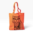 Hornsea orange cat tote bag with black cat face and striped body print