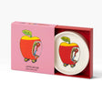 Applecar trinket dish in white insert with red interior and pink outer gift box