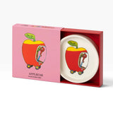 Applecar trinket dish in white insert with red interior and pink outer gift box