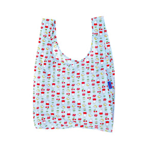 Standard Baggu tote bag with all-over Miffy garden characters, light blue with red accents