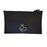 The Miffy Bunny Print Case - Black 19cm by Miffy is a black zippered pouch with a charming Miffy Bunny print in the bottom right corner, crafted from soft silicone and showcasing delightful Japanese design, combining functionality with playful elegance.