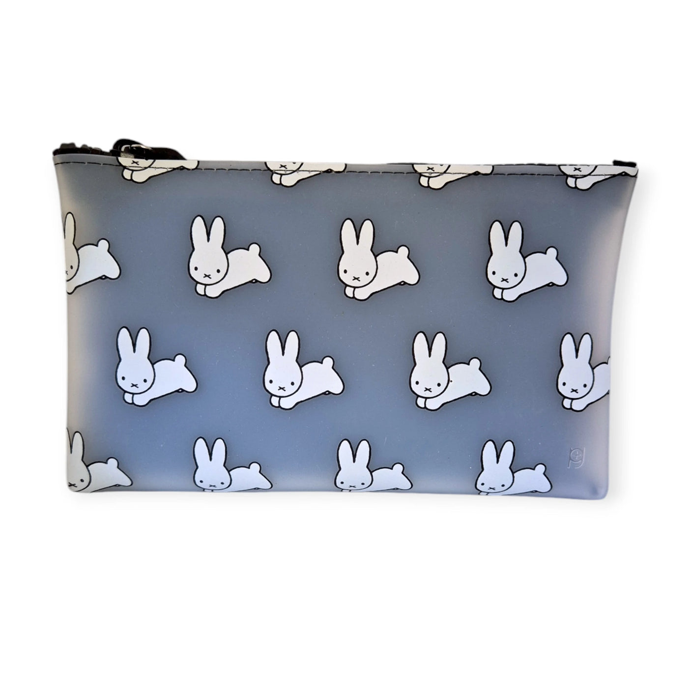 The 19cm Miffy Bunny Print Case in black features white cartoon rabbits in various poses, blending style and charm with a hint of Japanese design.