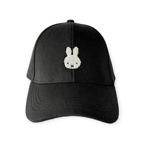 Black baseball cap with white bunny logo front