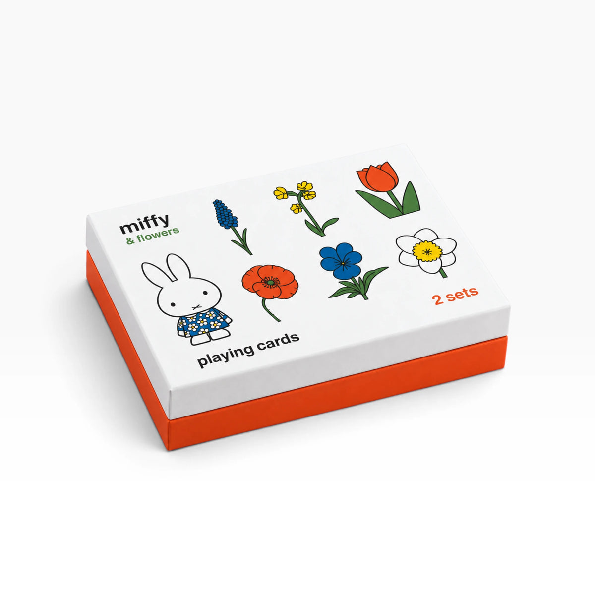 Playing card set in white gift box with orange base, Miffy & Flowers card faces